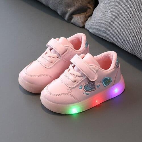 Size 21-30 Kids Luminous Sneakers for Baby Girl Love Glowing Shoes Girls Led Light Up Shoes Children Casual Luminous Sneakers