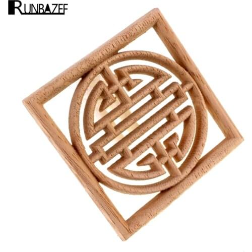 RUNBAZEF Home Decoration Accessories Furniture Wood Appliques Woodcarving Corner Decal Wooden Decor Wall Door Miniature Figurine