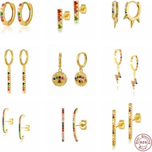 S925 Sterling Silver Trendy Cartilage Earring Colorful Cubic Zirconia Stud Earrings For Men Women Piercing Pendientes Jewelry