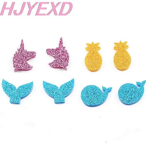 20pcs /lot) 14mm Assorted Giltter Unicron Earring (No Stud back) Whale Pineapple Mermaid Tail For Earrings Laser Cut -AC1570
