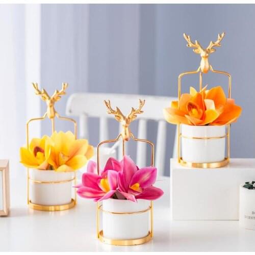 Modern Ceramic Vase+Fake Flower Ornments Home Livingroom Desktop Accessories Crafts Feng Shui Coffee Table Furnishing Decoration