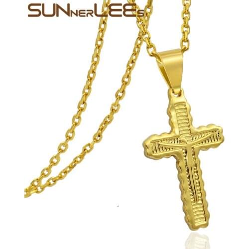 SUNNERLEES Fashion Jewelry Mens Womens Gold-Color Christs Jesus Cross Pendant Necklace Optional Chain P21