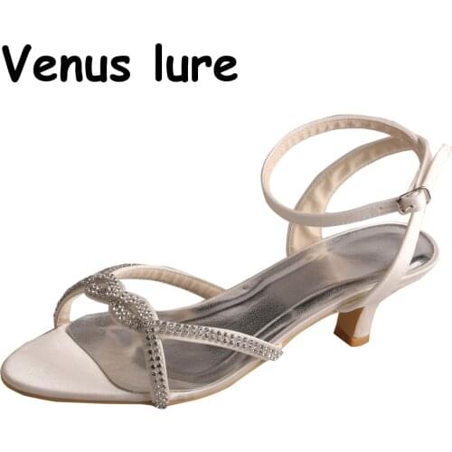 23 Colors Ivory Low Heel Wedding Shoes Sandals Crystals with Ankle Strap