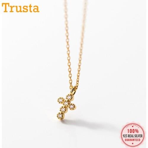 Trustdavis Real 925 Sterling Silver Fashion Cross Dazzling CZ Pendant Clavicle Necklace For Women Wedding Party Jewelry DS1204