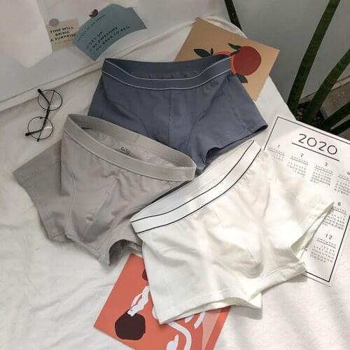 3 Pieces Men Underwear Boxer Shorts Fashion Solid Color Men Boxers Cotton Mid Waist Breathable Youth Mens Underpants 2020 youpin