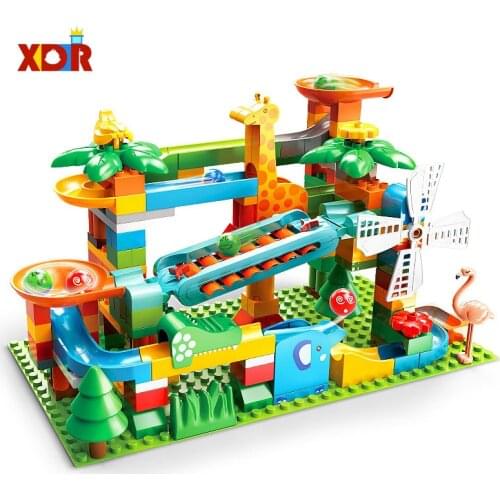 Big Size Blocks Marble Race Run Maze Ball Compatible Du-plo Building Blocks Funnel Slide DIY Bricks Toys For Childrens