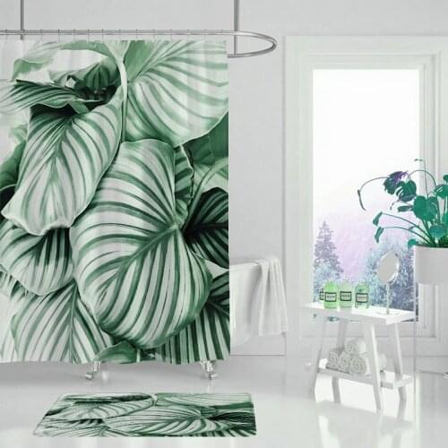 Tropical Rainforest Plant Palm Leaf Monstera Cactus Shower Curtain Bathroom Curtain Frabic Waterproof Mildewproof Polyester