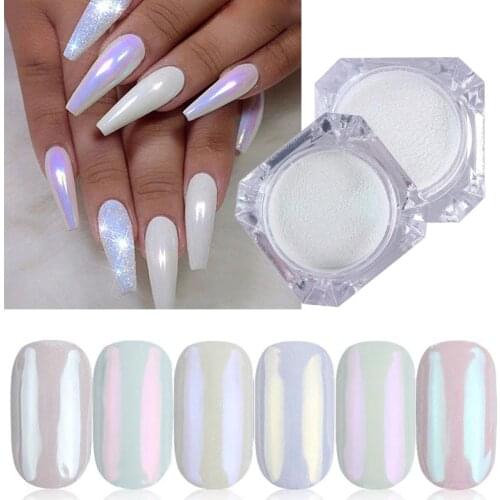 1 Box Pearl Nail Glitter Powder Neon Shimmer Mirror Dipping White Blue Purple Nail Chrome Pigment Dust for UV Gel Polish Decor