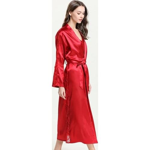 Summer and Autumn New Long Style Imitation Silk Womens Hanging Dress Nightgown Two Piece Set Sexy Bathrobe Household Clothes