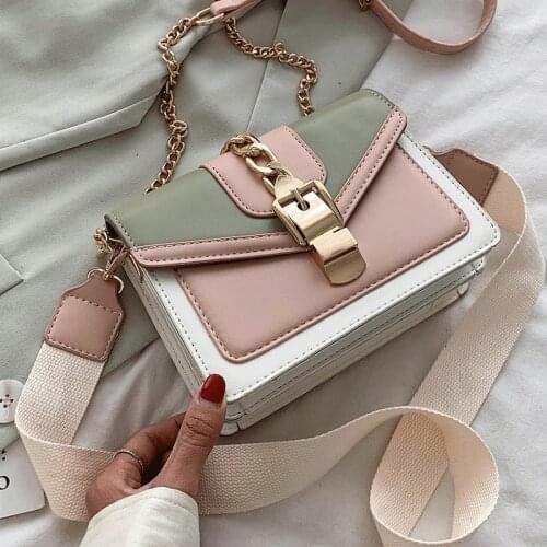 Female Color Contrast Shoulder Bag Brand Designer Crossbody Bags for Girls Sac Ladies Handbags Chains Vintage Leather Flap Bags