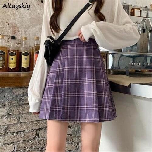 Plaid Pleated Skirts Women Korean Style BM Sweet Cute All-match College Students Teenager Slim Leisure Maiden Ulzzang Summer