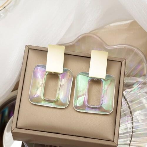LOVOACC Simple AB Color Rectangle Arcylic Earrings for Women Korean Geometric Resin Statement Dangle Earrings Minimalist Jewelry