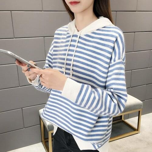 Striped Hooded Sweater Women 2020 Slim Long Sleeve Pullover Sweater Women Christmas Women Sweater