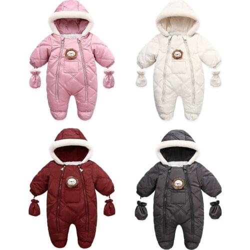 Citgeett Winter Infant Baby Girls Boys Footed Jumpsuit Cartoon Lion Hooded Long Sleeves Footies Romper Gloves Clothes