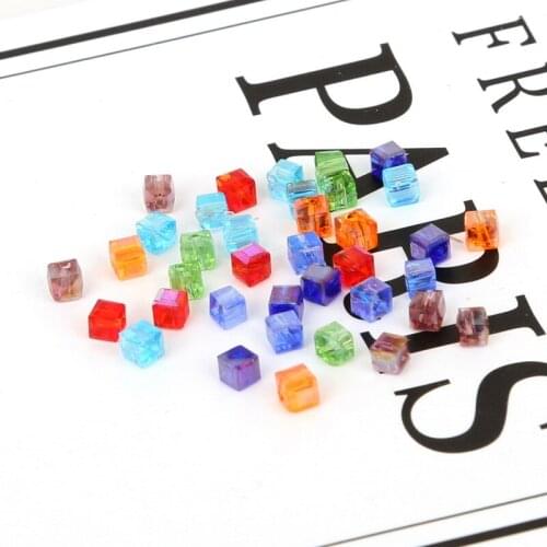 100pcs Dia 3mm Small Colourful Clear Cube Crystal Loose Beads Square Faceted Rondelle Glass Beads for DIY Garment Accessories