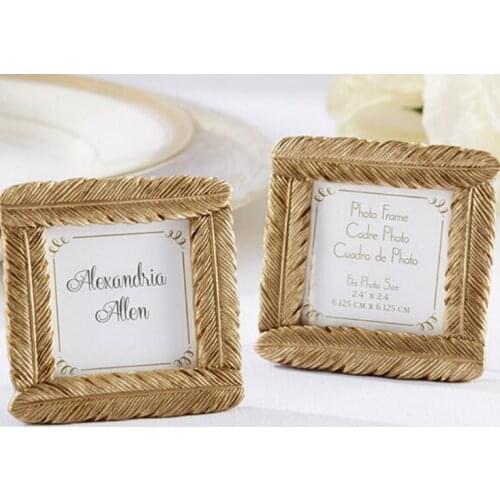 200pcs Creative Gold Resin Feather Photo Frame Place Card Holder Wedding Decoration Favors Bridal Shower Party Gifts SN545
