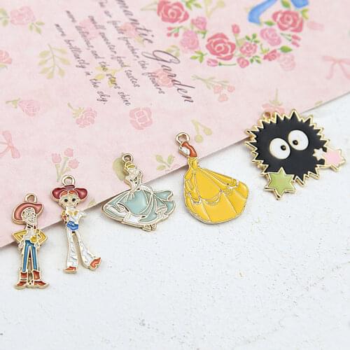 30pcs/lot enamel alloy drop oil cartoon Princess hat boy elf shape metal floating locket charms diy jewelry keychain accessory