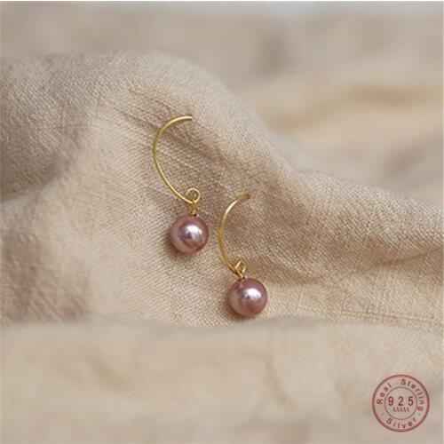 925 Sterling Silver Plating 14k Temperament Purple Pearl Earrings Women Wedding Party Jewelry Gift