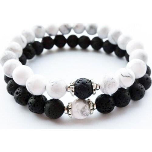 New hot selling volcanic dragon rock white turquoise black and suit couple Buddha bracelet