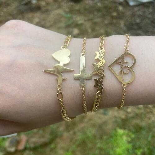 Stainless Steel Bracelets for Women Gold Color Butterfly Elaphant Cross Heart Charm Bracelet Wave Jewelry Best Friend Gifts