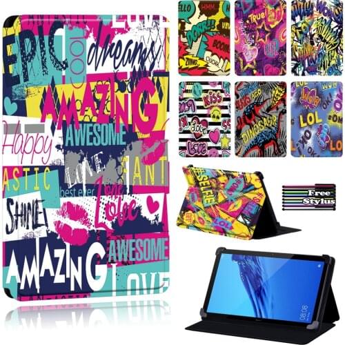 Tablet Case for Huawei MediaPad (T1/T3)7.0 8.0/MediaPad (T1/T5)10/T2 10 PRO/MediaPad T3 10 9.6 - Graffiti Flip Cover Case + Pen