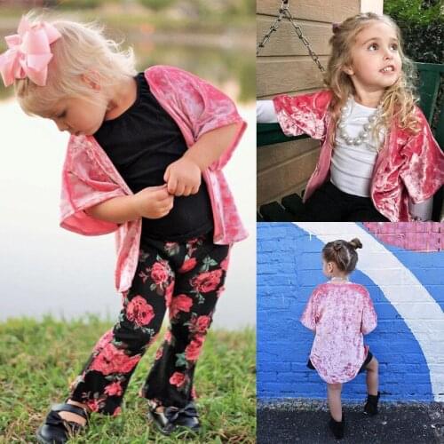 Kids Baby Girls Toddler Velvet Half Sleeve Shirt Tops Summer Pop Open Blouses Clothes