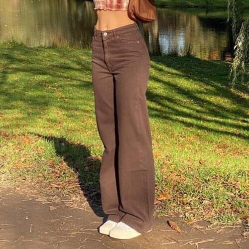 Jeans Women High Waist Mom Jeans 2021 New Fashion Loose Brown Jeans Straight Pants Baggy Vintage Streetwear Y2k Denim Trousers