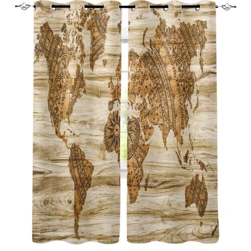 Wood Grain Background Vintage World Map Bedroom Modern Window Curtain for Living Room Decoration Curtains Home Textile Drapes