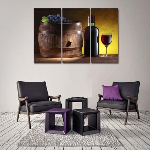 HD Canvas Art Animal Painting For Office Wall Decoration 3 Pieces Red wine Barrel Wine Chateau