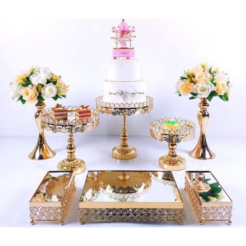 Crystal Cake Stand Set Metal mirror Cupcake stand decorations Dessert Pedestal wedding Party Display cake tray