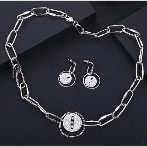 Janekelly 2pcs Bridal Zirconia Full Jewelry Sets For Women Party, Luxury Dubai Nigeria CZ Crystal Wedding Jewelry Sets