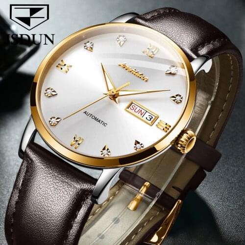 JSDUN New Mens Watch Classic Mechanical Leather Watch Mens Luxury Date Automatic Clock Business Waterproof Sports Watch 8807