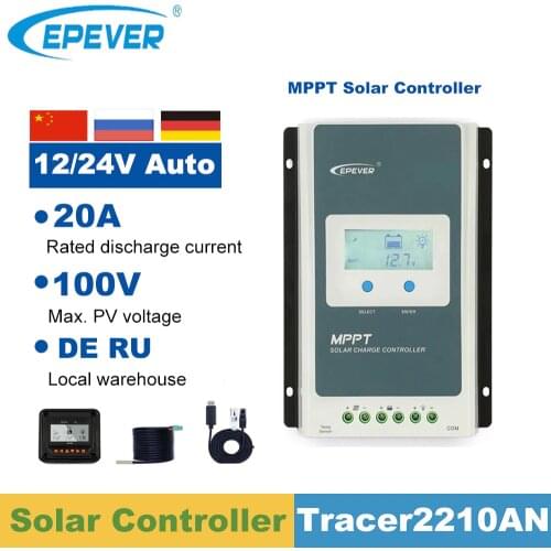 EPever MPPT 20A LCD Solar Charger Controller 24V 12V Auto for Max 100V Input Solar Panel Charge Controller Regulator Max 520W