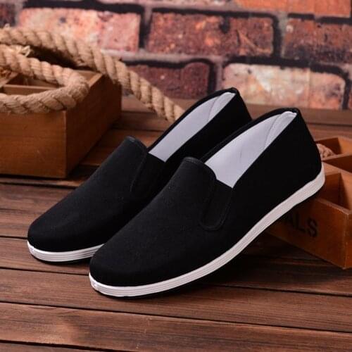 Mens Chinese Traditional Shoes Martial Arts Bruce Tai Chi Kung Fu Black Oxford Sole Cloth Shoes 39-44 for Fitness