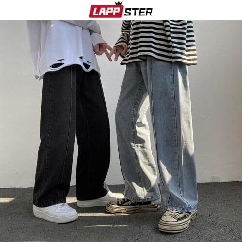 LAPPSTER Men Vintage Baggy Harajuku Jeans Pants 2021 Mens Japanese Streetwear Y2k Denim Trousers Male Kpop Casual Jeans Joggers