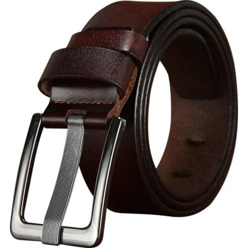 Men Belt Original Genuine Leather Brand Luxury Designer Leather Pin Buckle Belt Vintage Classic Metal Pin Buckle Waist
