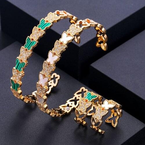 Janekelly luxury Unique African Bangle Ring Set Jewelry Sets For Women Wedding Cubic Zircon Crystal CZ Dubai Bridal Jewelry Set