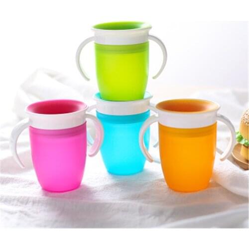 360 Degrees Can Be Rotated Baby Learning Drinking Cup with Double Handle Flip Lid Leakproof Infants Water Cups Bottle BPA Free