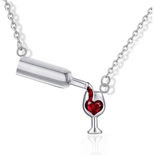 RJ Top Fashion Love Wine Women Necklaces Heart Wine Bottle Pendant Necklace Unique Choker For Best Friend Girls Gift Jewelry