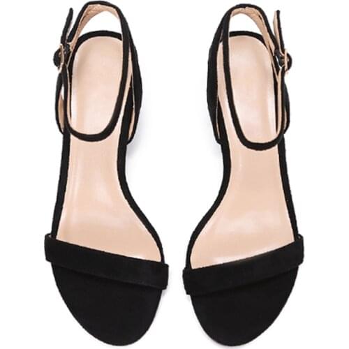 Sexy Ankle Straps Womens Sandals High Heels Size 33-42 Black Beige Thick Heel Sandals Womens Summer Stripper Shoes