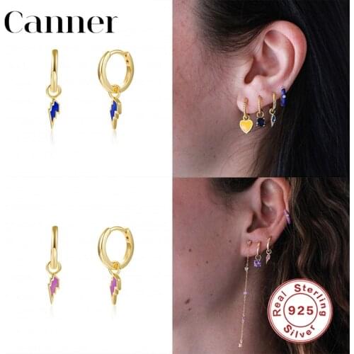 Canner Huggie Earrings For Women 925 Sterling Silver Lightning Colorful Hoop Earrings Fine Jewelry pendientes plata 925 W5