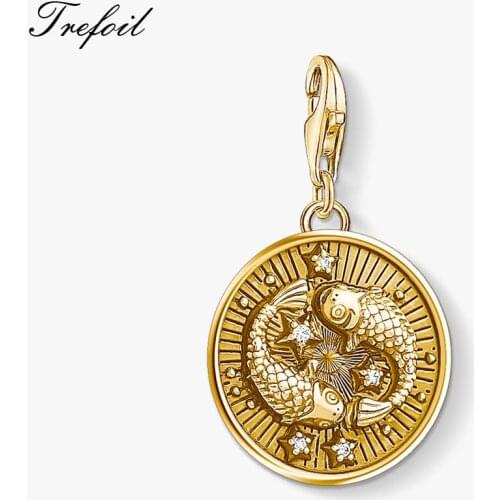 Zodiac Pisces Star Sign Charms,Fashion Jewelry 925 Sterling Silver Classic Gift For Women Men Fit Bracelet Necklace Bag 2018