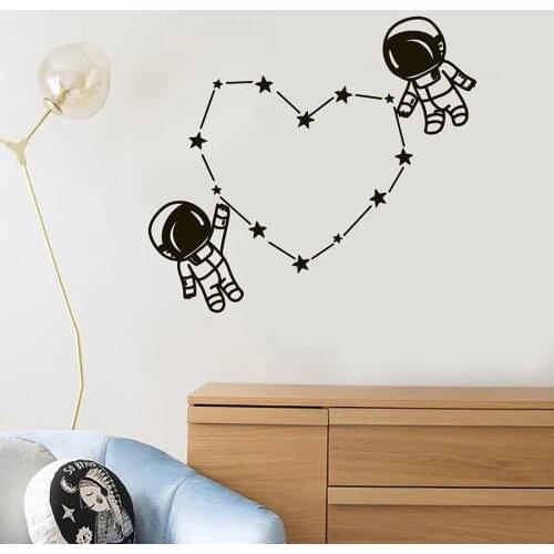 Spaceman Wall Decal Astronaut Space Kids Room Nursery Bedroom Home Decor Vinyl Glass Sticker Stars Connect Love Heart Mural M171