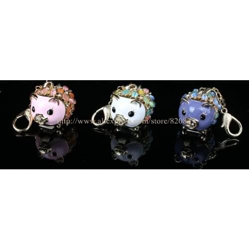 Girls Dream Pig Piggy Key Chain Hanging Charm, Opal Stone Studded Pig Gifts
