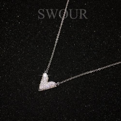 SWOUR New Fashion Jewelry White Gold Color Cubic Zircon CZ Wedding Gift V Shape Pendant Chain Necklace S313