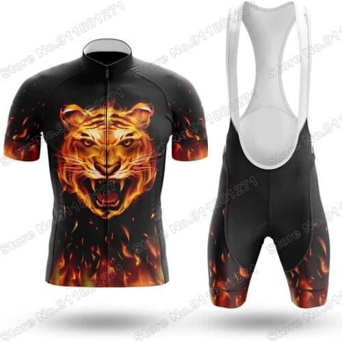 Tiger 2021 Mens Cycling Jersey Set Summer Bicycle Clothing Road Bike Shirts Suit Bicycle Bib Shorts MTB Ropa Maillot