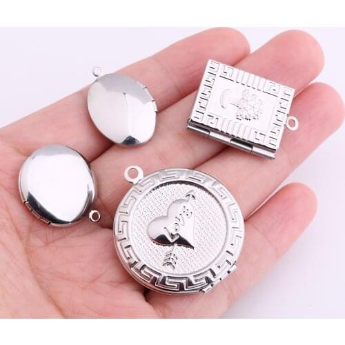 UNNAIER geometric round photo box necklace pendant titanium steel stainless steel metal handmade diy accessories jewelry