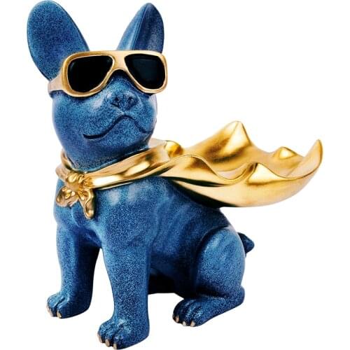 Funny with cloak dog resin sculpture decoration Bulldog wearing sunglasses home decoration storage box cool dog
