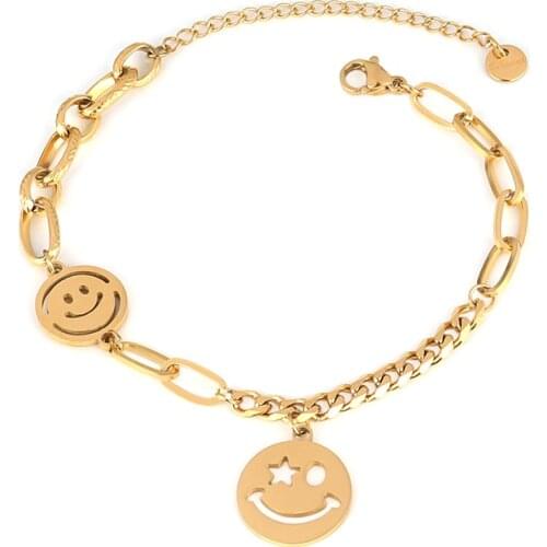 Fashion Stainless Steel Bracelet Women Chain Bracelet For Women Smiling Face Charm Bracelet Double Layers Bracelet Jewelry Gifts