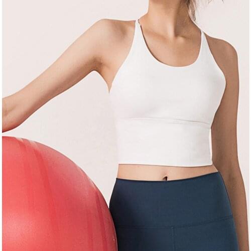 Women Casual Vest Solid Color Nylon Sleeveless Hollow Out Back Cross Straps Slim Tanks Top Cropped Yoga Camisole